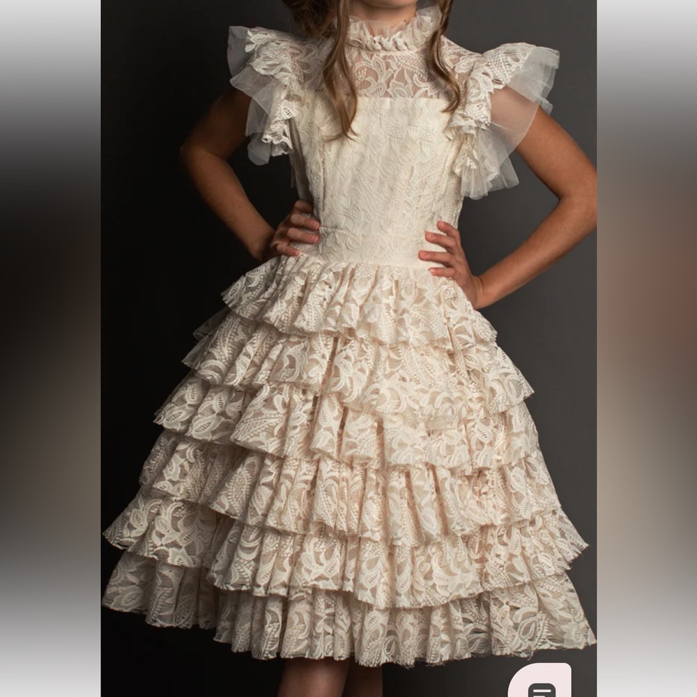 Elegant Cream Lace Kids Dress
